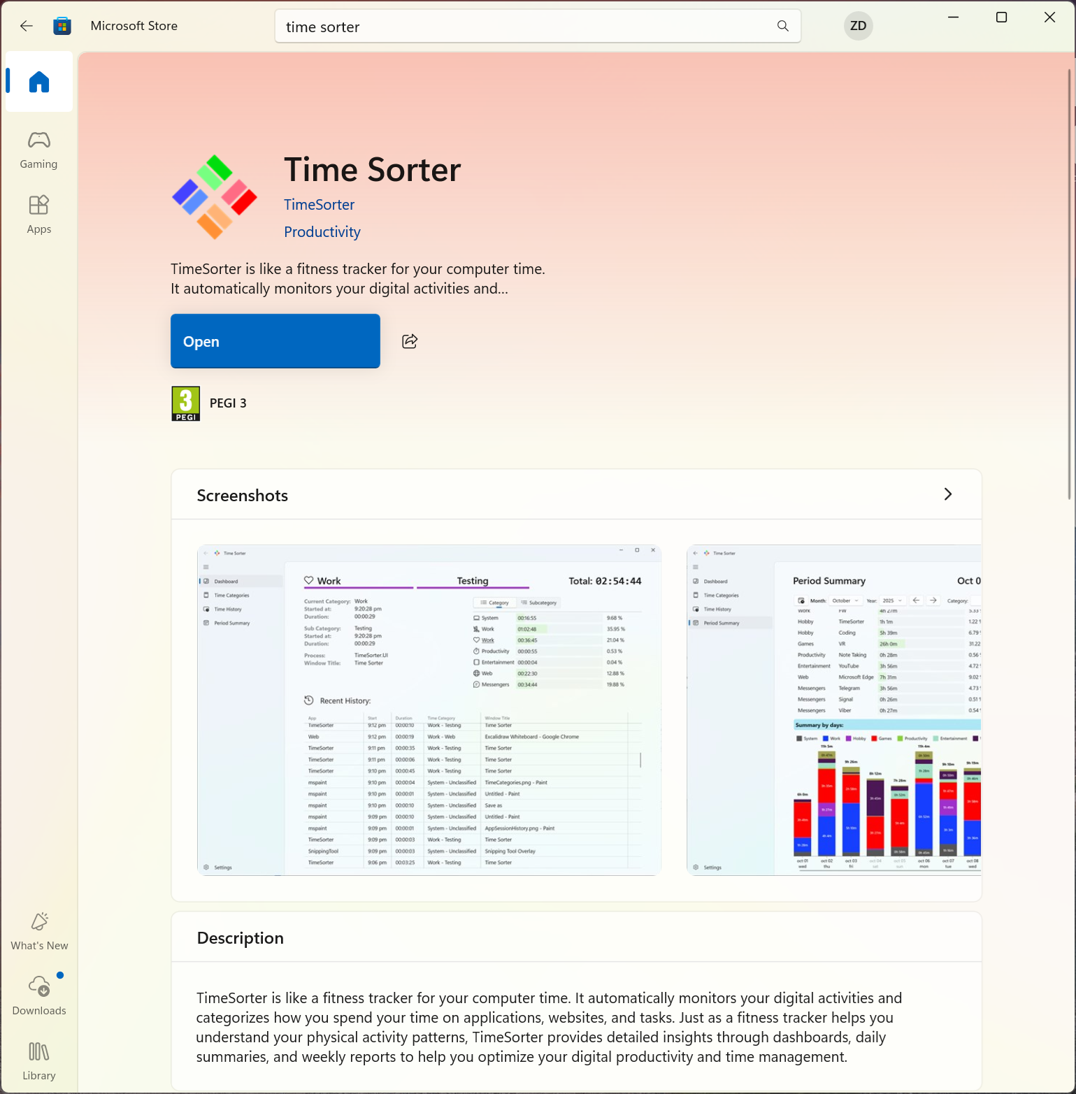 TimeSorter on Microsoft Store